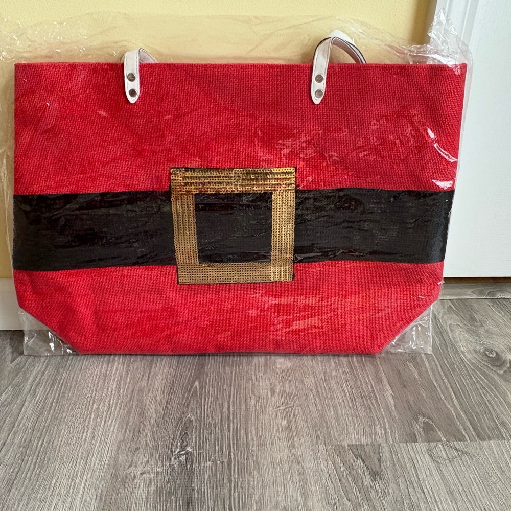 Elegant Red Tote with Gold and Black Accents